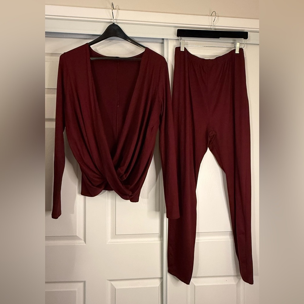 Fashion Nova Burgundy Two-Piece Legging Set